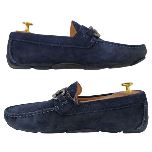 Salvatore Ferragamo Italy Parigi Gancini Men's 9 Blue Suede Dress Shoes Loafers - Picture 7 of 11